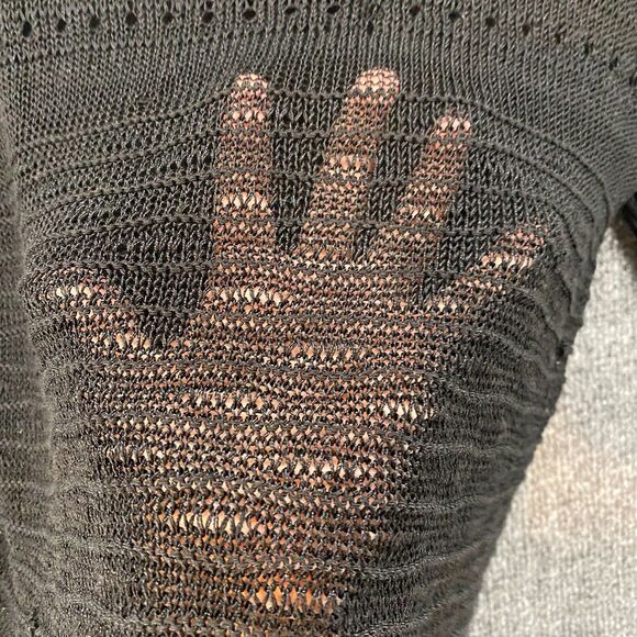 Kenar Sweater Womens M Black Linen Blend Knit Round Neck Whimsigoth Fairy Grunge - Picture 4 of 7